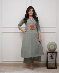 Tanvi Kurti Sage Green A - Line Kurta Set - Tanvi Kurti
