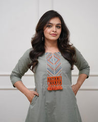 Tanvi Kurti Sage Green A - Line Kurta Set - Tanvi Kurti
