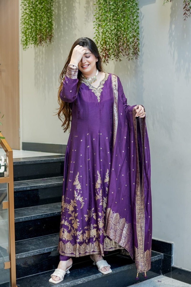 Tanvi Kurti Banarasi Chanderi Anarkali Dupatta Set with Dupatta - Tanvi Kurti