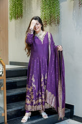 Tanvi Kurti Banarasi Chanderi Anarkali Dupatta Set with Dupatta - Tanvi Kurti