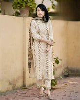 Tanvi Kurti Beige Khadi silk kalamkari print Dupatta Set - Tanvi Kurti
