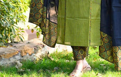 Women Green Ajrak Dupatta Set - Tanvi Kurti