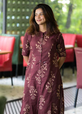 Women Cotton Brownish Maroon Kurta Pant set