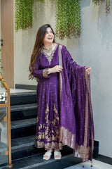 Tanvi Kurti Banarasi Chanderi Anarkali Dupatta Set with Dupatta - Tanvi Kurti