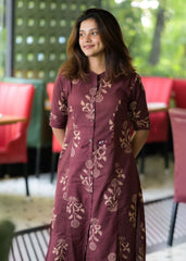 Women Cotton Brownish Maroon Kurta Pant set