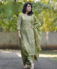 Women Cotton Green Dupatta Set - Tanvi Kurti