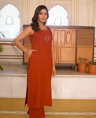 Tanvi Kurti rust orange - colored kurta set - Tanvi Kurti