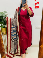 Tanvi Kurti Red Cotton Printed Dupatta Set - Tanvi Kurti