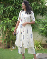 Premium White Floral Fine Cotton Kurta Palazzo Set
