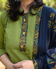Women Green Ajrak Dupatta Set - Tanvi Kurti