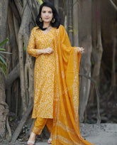 Women Cotton Yellow Dupatta Set - Tanvi Kurti