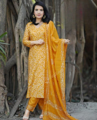 Women Cotton Yellow Dupatta Set - Tanvi Kurti