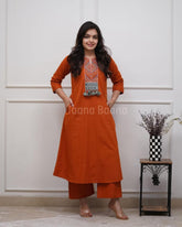 Tanvi Kurti Zariya Rust Embroidered Kurta Set - Tanvi Kurti