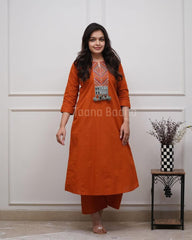 Tanvi Kurti Zariya Rust Embroidered Kurta Set - Tanvi Kurti