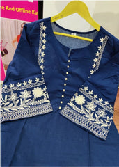 Women Cotton Blue Pakistani Kurta Palazzo set - Tanvi Kurti