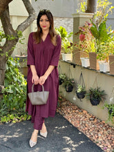 Katha Work Wine Cotton Co - Ord Set - Tanvi Kurti
