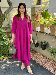 Katha Work Purple Cotton Co - Ord Set - Tanvi Kurti