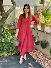 Katha Work Red Cotton Co - Ord Set - Tanvi Kurti