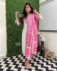 Women Katha Cotton Pink Dupatta set - Tanvi Kurti