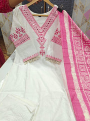 Women Katha Cotton Pink Dupatta set - Tanvi Kurti