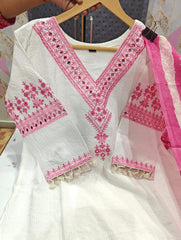 Women Katha Cotton Pink Dupatta set - Tanvi Kurti