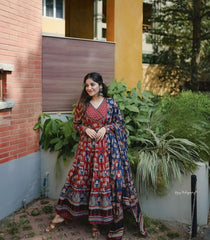 Red Anarkali with Angrakha style Dupatta Set - Tanvi Kurti