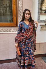Blue Anarkali with Angrakha style Dupatta Set - Tanvi Kurti