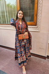 Blue Anarkali with Angrakha style Dupatta Set - Tanvi Kurti