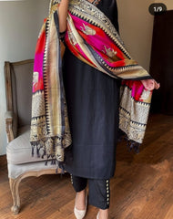 Women Handloom Cotton Black Dupatta set - Tanvi Kurti