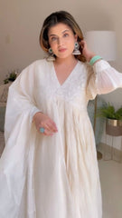 Women Chanderi White Dupatta set - Tanvi Kurti