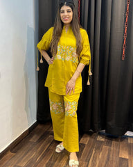 Women Yellow Embroidery Co-Ord set