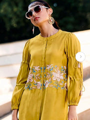 Women Yellow Embroidery Co - Ord set - Tanvi Kurti