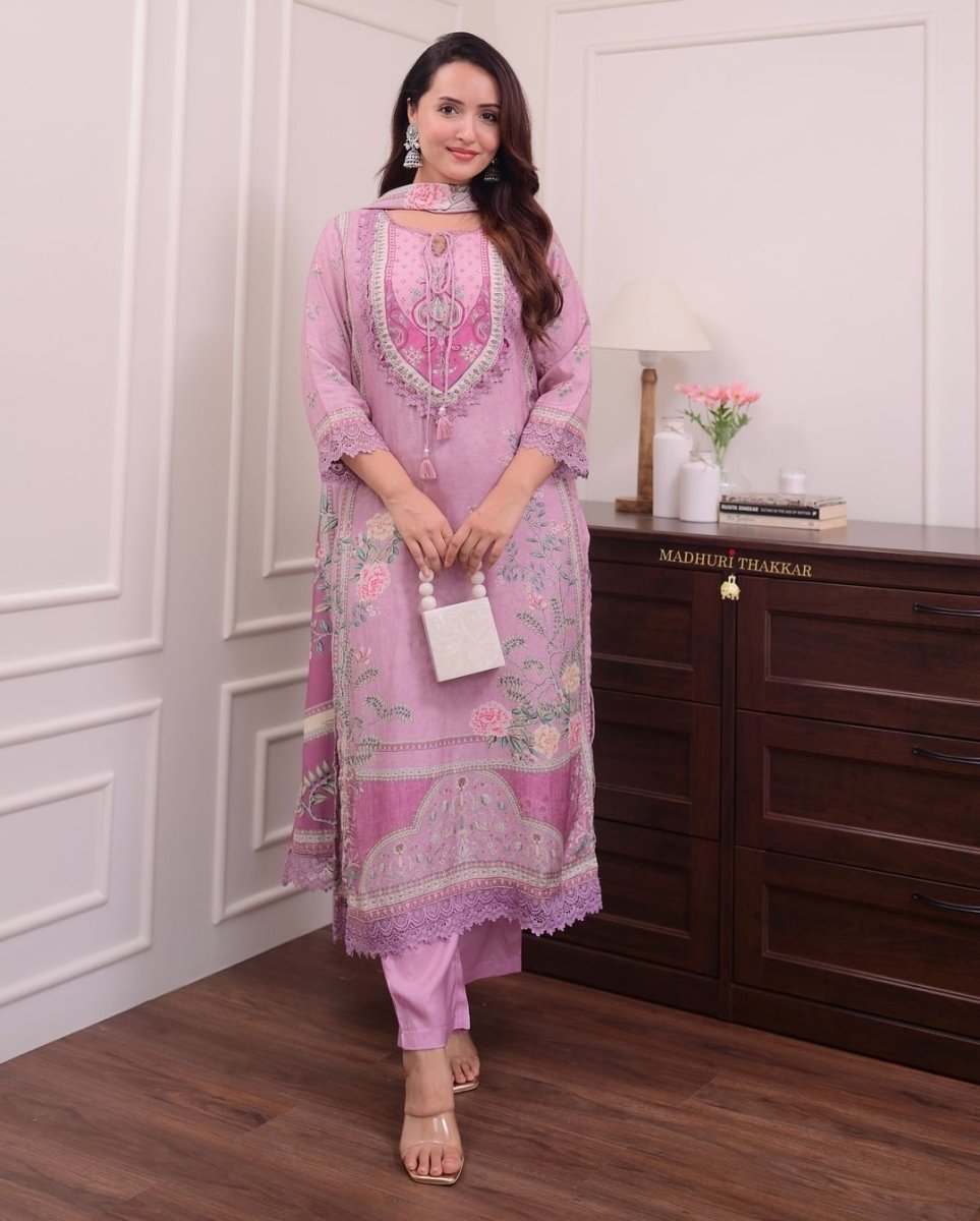 Women Pink Pakistani Dupatta set - Tanvi Kurti