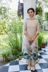 Women Cotton Linen White Dupatta set - Tanvi Kurti