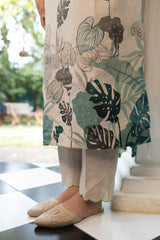 Women Cotton Linen White Dupatta set - Tanvi Kurti