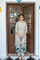 Women Cotton Linen White Dupatta set - Tanvi Kurti