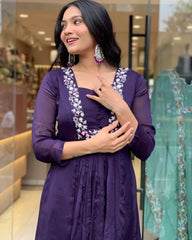Women Purple Cotton and Organza Dupatta set - Tanvi Kurti