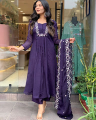 Women Purple Cotton and Organza Dupatta set - Tanvi Kurti