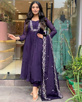 Women Purple Cotton and Organza Dupatta set - Tanvi Kurti