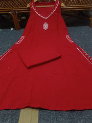 Red Cotton Embroidery Co-Ord Set