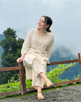 Classy Embroidered Off- White Kurta Set