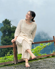 Classy Embroidered Off- White Kurta Set