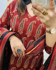 Classic Red Mughal Print Suit Set