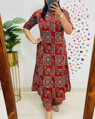 Red Premium Jaipuri Floral Fine Cotton Co-Ord Set