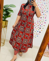 Red Premium Jaipuri Floral Fine Cotton Co-Ord Set