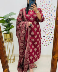 Tanvi Kurti, Red Kurta Set, Dupatta Set