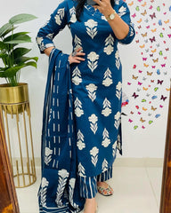 Ocean Breeze Cotton Kurta Set with Dupatta