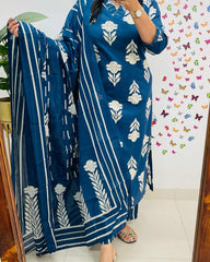 Ocean Breeze Cotton Kurta Set with Dupatta