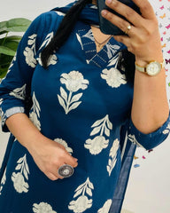 Ocean Breeze Cotton Kurta Set with Dupatta