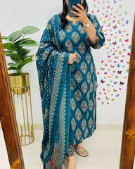 Cotton dupatta set, blue dupatta set, tanvi kurti